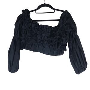Margo Baridon Womens Crop Top Small Black Ruffle Long Sleeve Romantic Gothcore
